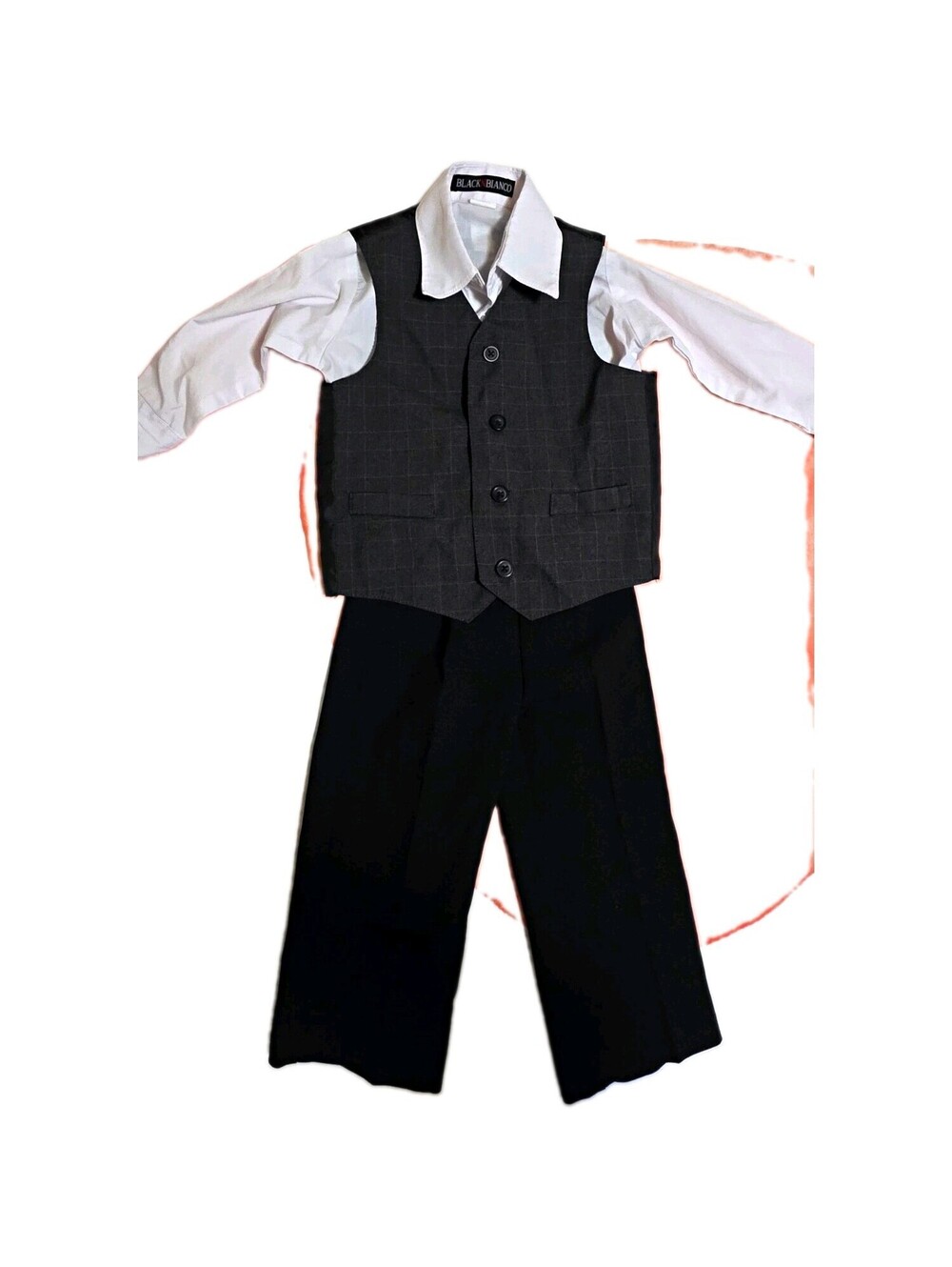 BLACK N BIANCO Boys XL 3-Piece Suit Set Plaid Vest Shirt Pants Elastic Waist
